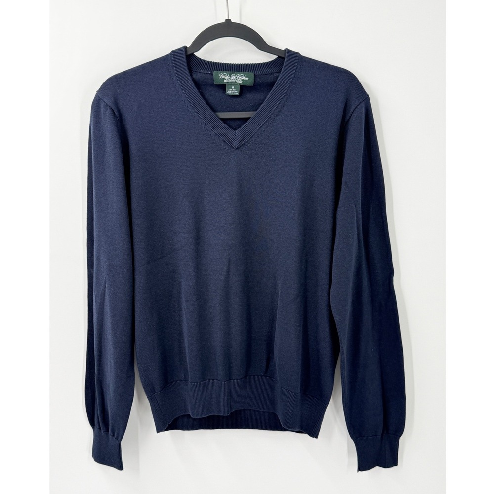 Brooks Brothers V-Neck Sweater Mens Medium Navy Blue Silk Cotton Preppy Office